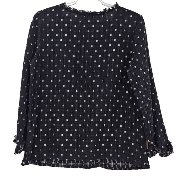 Habitat Slub Cotton Fringe Top Black Women’s Size XS Long Sleeve Boxy Lagenlook - Picture 2 of 10